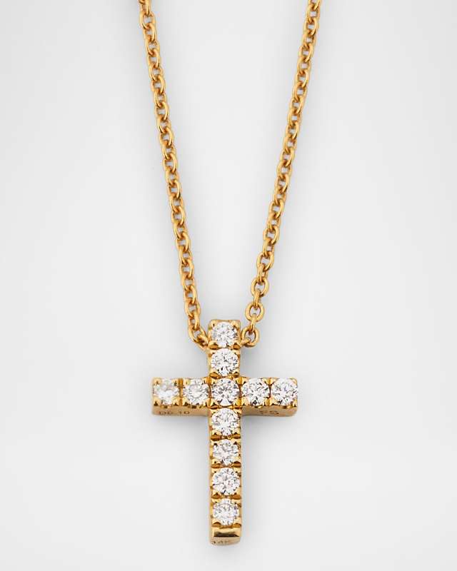 14K Yellow Gold White Diamond Cross Pendant Necklace